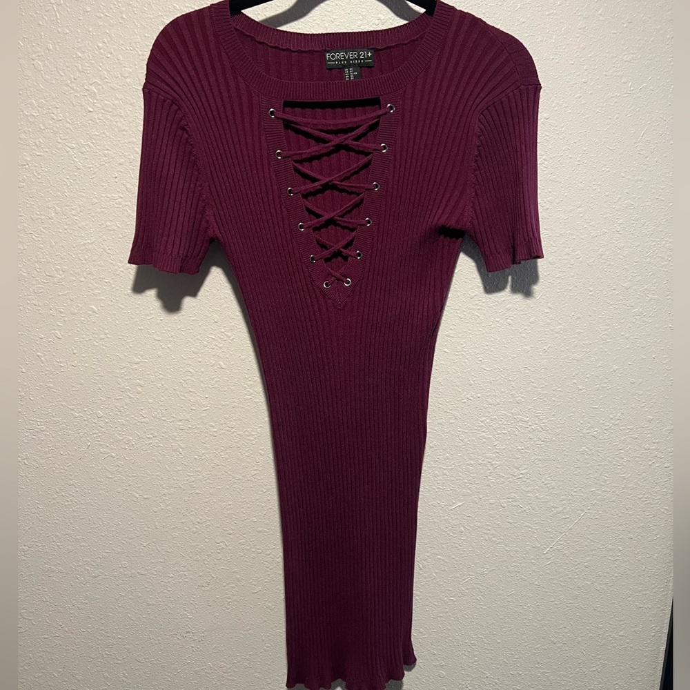 Burgundy Lace Up Mini Dress